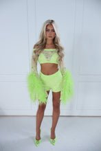 Load image into Gallery viewer, The FLORINE Top and Shorts with Feather Details - Beaded Lime Lace