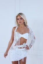 Load image into Gallery viewer, The BLOOME Dress with Sleeve - Sequin, Diamond Embellishments and Beaded Tassles (White/Silver)