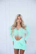 Load image into Gallery viewer, The MAIA Skirt and Top with Statement Feathers - Mint Lace