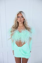 Load image into Gallery viewer, The MAIA Skirt and Top with Statement Feathers - Mint Lace