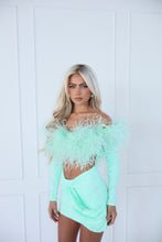 Load image into Gallery viewer, The MAIA Skirt and Top with Statement Feathers - Mint Lace