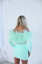 Load image into Gallery viewer, The MAIA Skirt and Top with Statement Feathers - Mint Lace