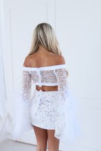 Load image into Gallery viewer, The FLORINE Top and Skirt with Feather Details - Beaded White Sequin